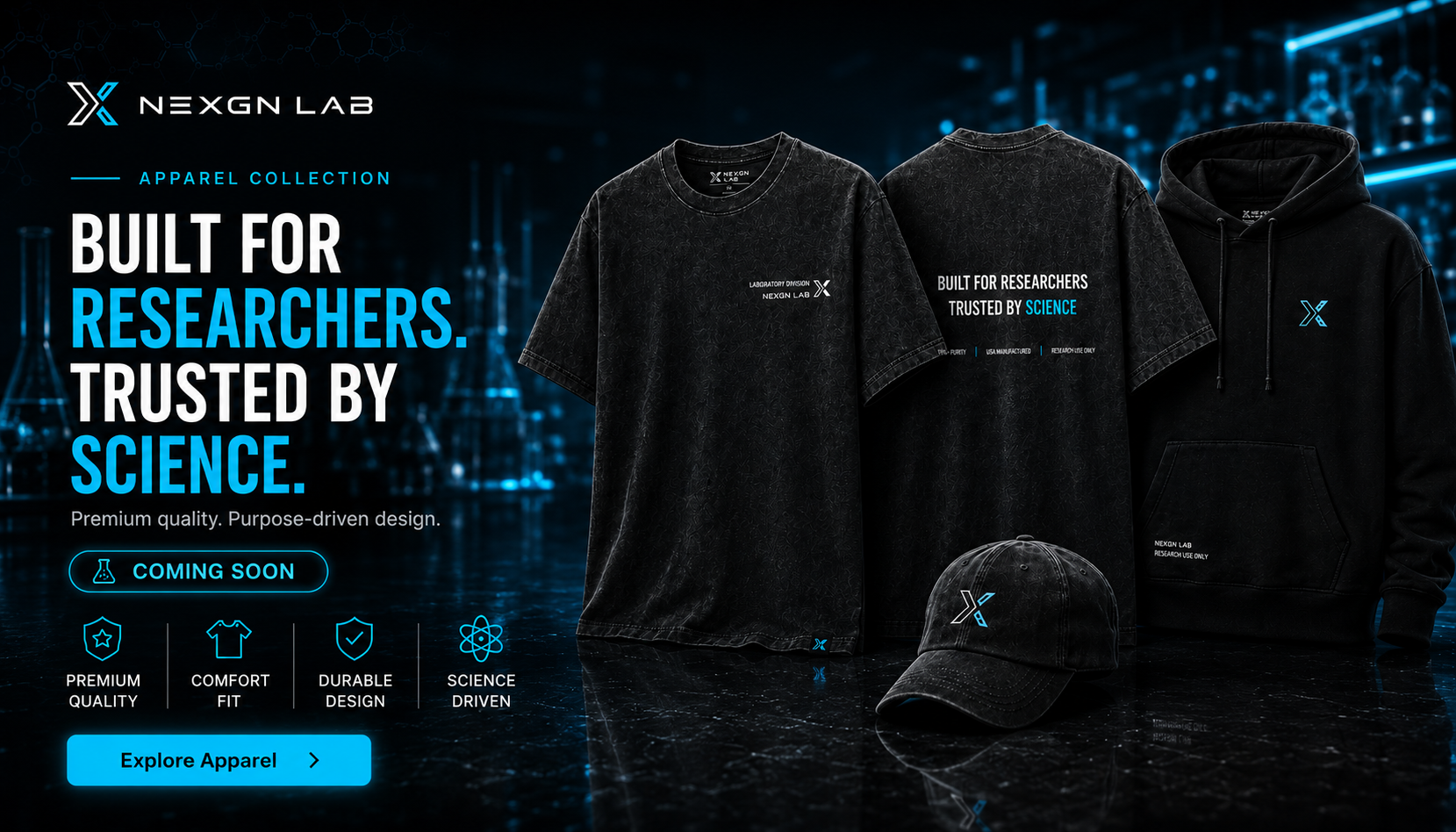 NexGn Lab Apparel Collection - Built for researchers, trusted by science. Coming soon.